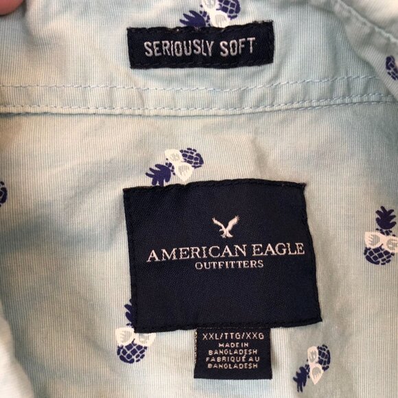 American Eagle Outfitters Mens Shirt XXL Long Sleeve Pineapple Button Up Blue - Picture 6 of 11